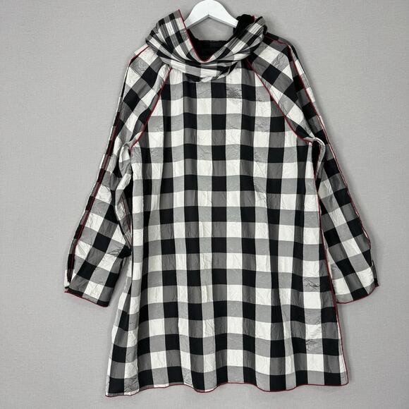 Ubu Womens Jacket L Black Piped Reversible Gingham Parisian Pleated Hood Coat - Picture 7 of 13